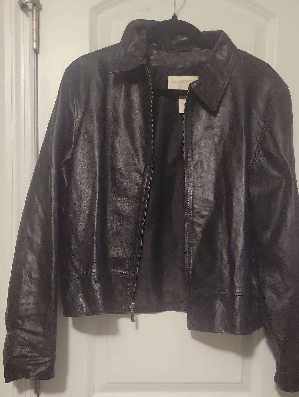 Liz Claiborne Black Leather Zip-Front Jacket